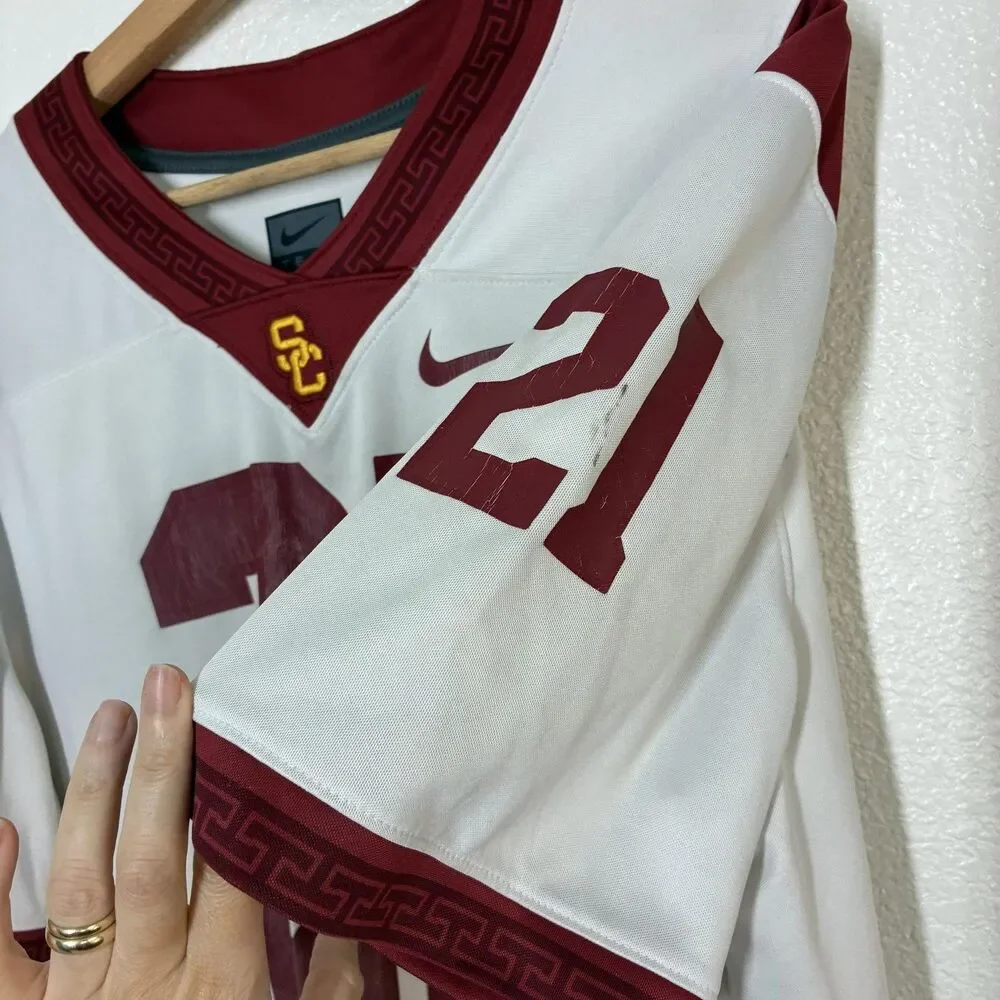 USC Trojans Jersey Mens Large White NCAA Football Nike Dri-FIT Number 21